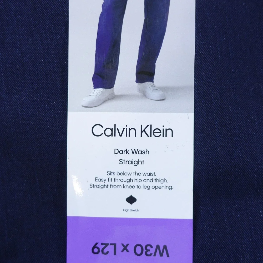 Calvin Klein Men Jeans 30x29 Dark Wash Straight Fit Vintage CK Navy Stretch NWT